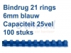 Bindrug Fellowes 6mm 21rings A4 blauw 100stuks