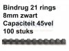 Bindrug Fellowes 8mm 21rings A4 zwart 100stuks