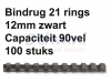 Bindrug Fellowes 12mm 21rings A4 zwart 100stuks