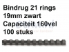 Bindrug Fellowes 19mm 21rings A4 zwart 100stuks