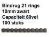 Bindrug GBC 10mm 21rings A4 zwart 100stuks