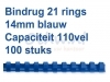 Bindrug GBC 14mm 21rings A4 blauw 100stuks