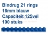 Bindrug GBC 16mm 21rings A4 blauw 100stuks