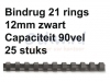 Bindrug Fellowes 12mm 21rings A4 zwart 25stuks